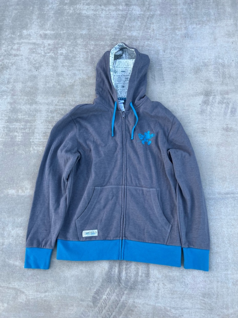 Disney Vacation Club Magical Gray Zip Up Hoodie with Bright Blue Hem size M